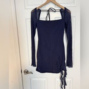 Lucy in the sky navy blue mesh long sleeve bodycon dress size medium